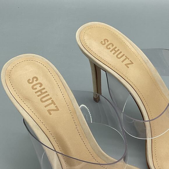 NEW Schutz Women’s Ariella Transparent High Heel Vinyl Mules Nude Size 8.5B - Picture 6 of 10